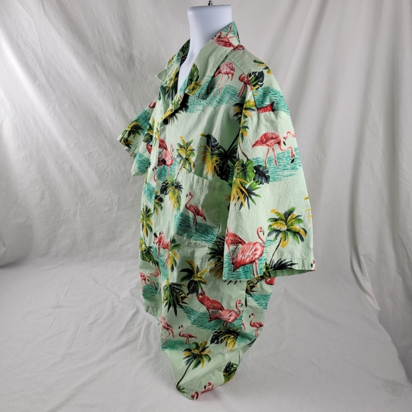 Pacific Legend Mens Hawaiian Shirt Button Flamingos Green Pink XL Extra Large - Picture 3 of 8